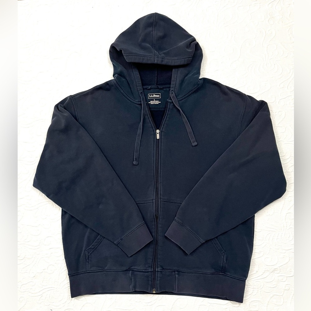 L.L. Bean Men's Large Hoodie Navy Blue Zip Up Cotton/Poly